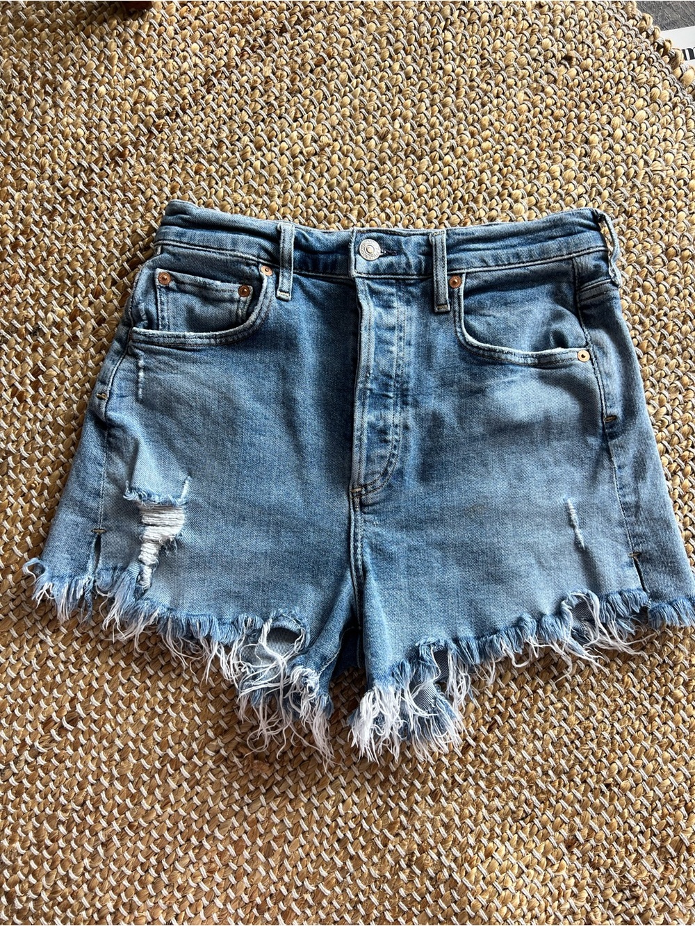 Citizens Of Humanity Light Blue Distressed Frayed Hem Denim Shorts